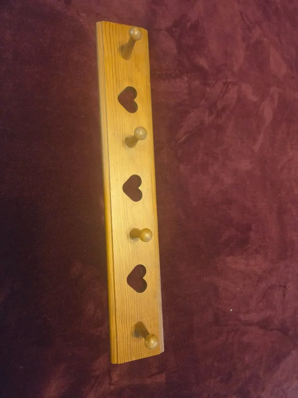 vintage wood cutout heart peg rack approx. 24 inches long
